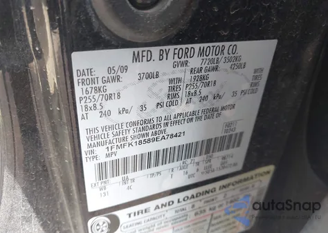 2009 Ford Expedition El Eddie Bauer/King Ranch из США, поврежденный, VIN 1FMFK18589EA78421